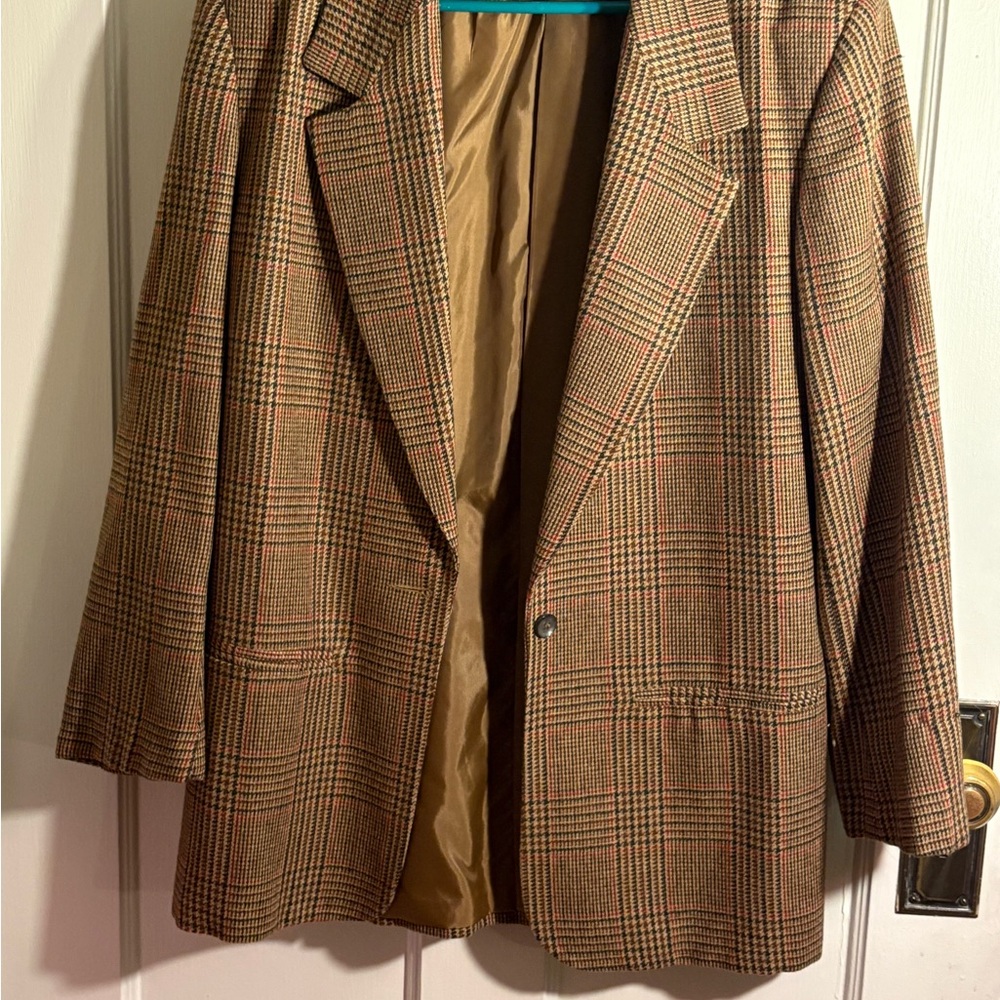 Brown Plaid Women’s Blazer and Skirt